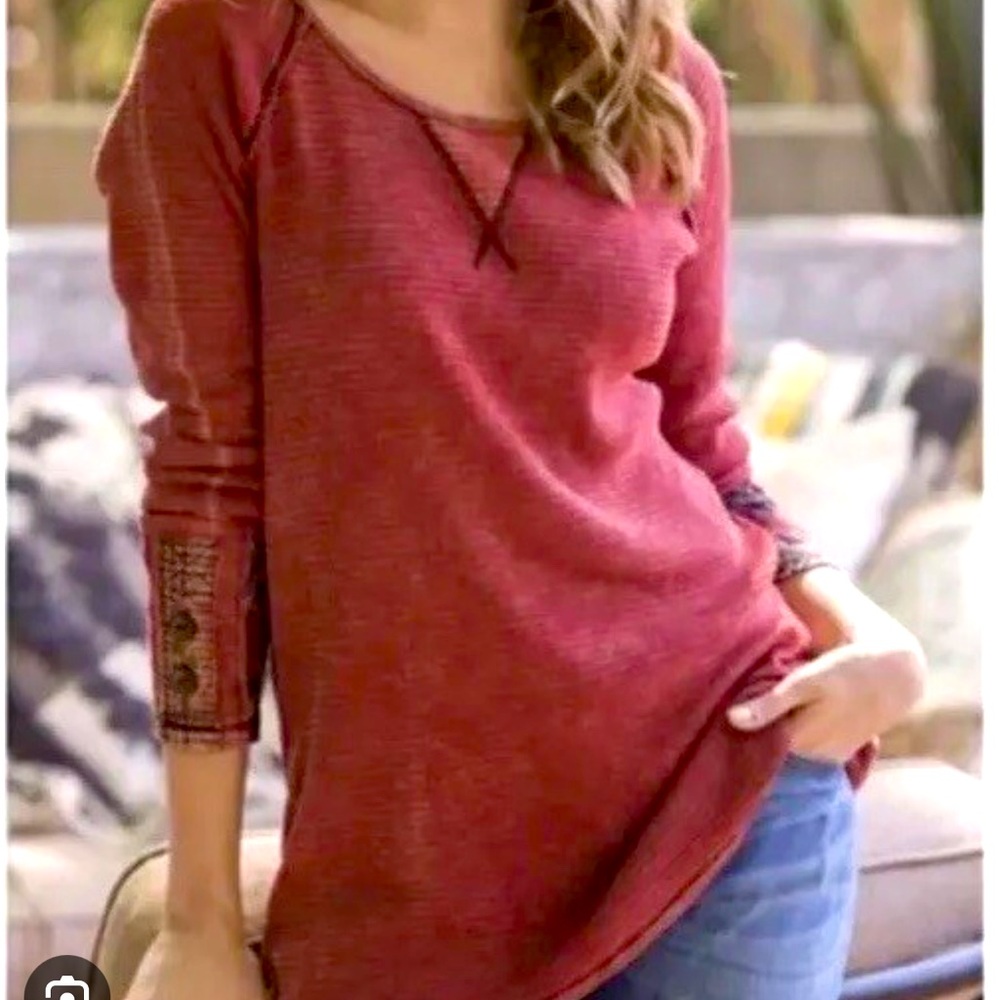 Soft Surroundings Tao mineral washed Waffle Thermal Accent Cuffs tunic M boho